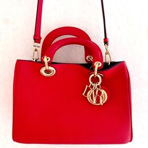 Dior Diorissimo red leather tote shoulder bag black interior CD hardwares mini